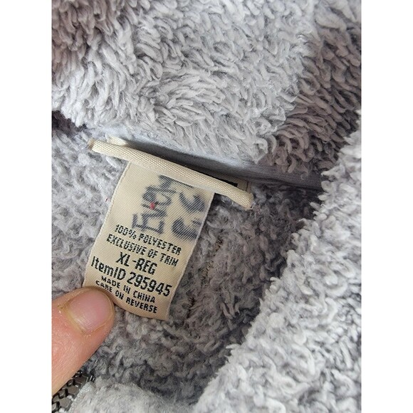 LL Bean Sherpa Fleece Jacket Womens XL Gray Full Zip Suede Trim Pockets Lined - Picture 3 of 14